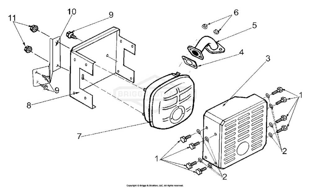 Muffler Assembly Diagram and Parts List for 1383-7  Briggs and Stratton Generator